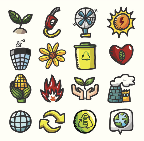 手绘卡通生态图标图片下载