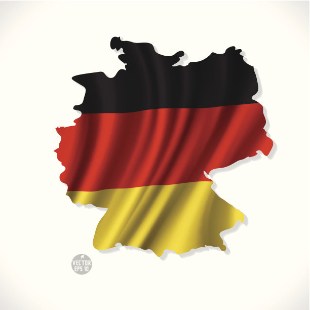 德国地图与挥舞旗帜孤立的白色背景，矢量插图图片下载