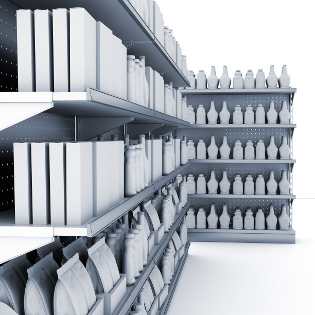 商场角落的货架上空白的产品图片下载