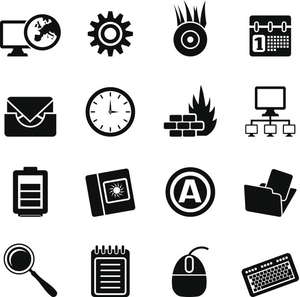 剪影电脑，手机和互联网图标图片下载