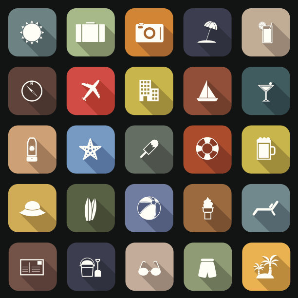 夏季平底图标与长阴影图片下载