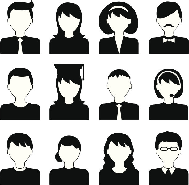 人们的平面图标设置为黑色和白色图片下载