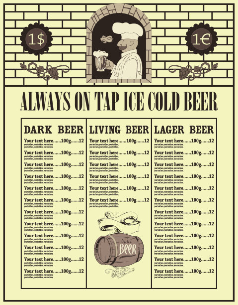 老式啤酒菜单图片下载