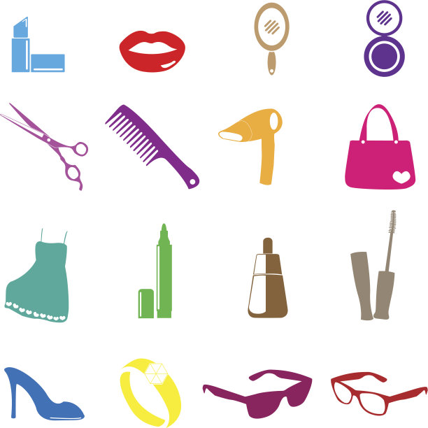 化妆品，化妆和美容图标。图片下载