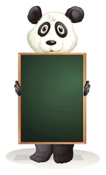 熊猫在一个空黑板后面图片下载
