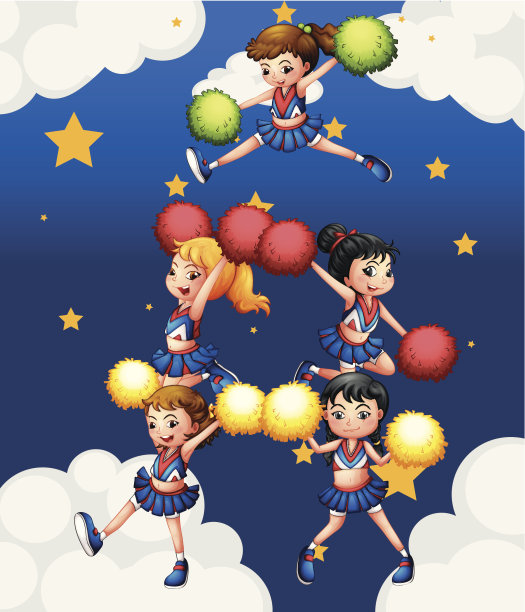 五个啦啦队员拿着他们的球棒跳舞图片下载