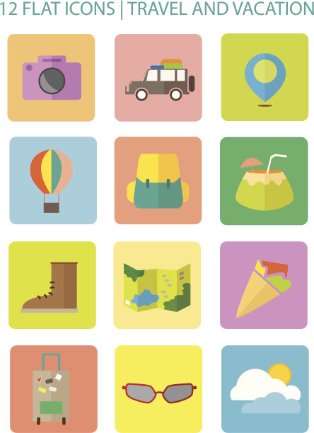 旅行和度假的平面图标图片下载