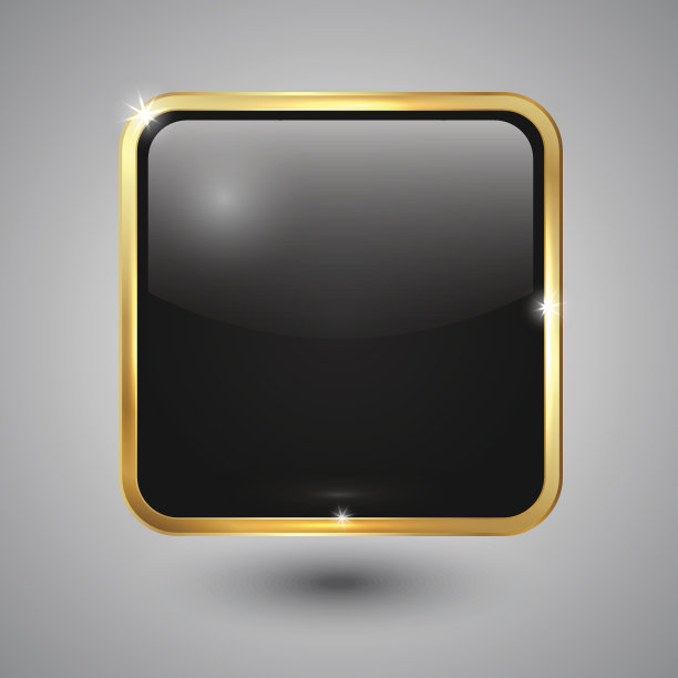 矢量玻璃方形按钮与圆角和金色框架图片下载