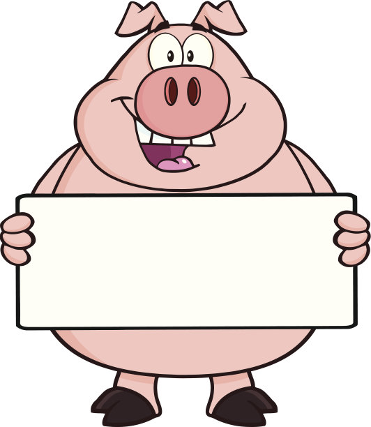 快乐的猪拿着一个空白的标志图片下载