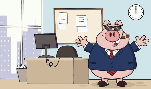 戴着太阳镜的商人猪在办公室图片下载