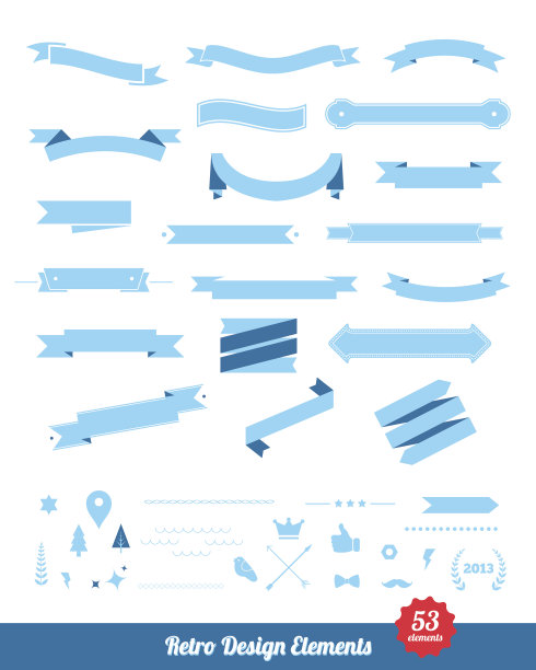 复古风格的设计元素集合。图片下载