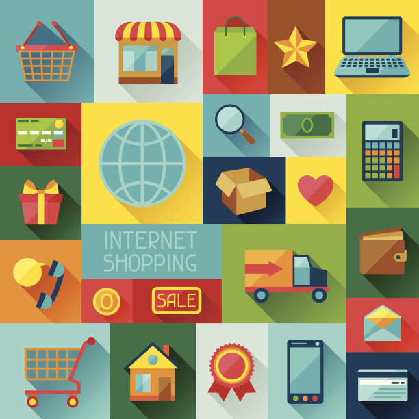 背景与互联网购物图标在平面设计风格。图片下载