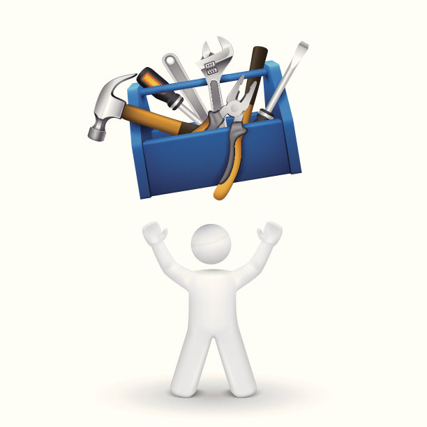 3d人看着一个工具箱和工具图片下载