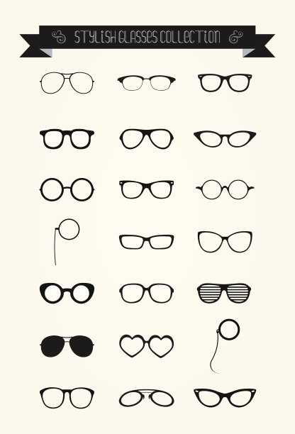 潮人复古眼镜图标集图片下载