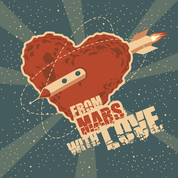 老式的心形火星太空贺卡图片下载