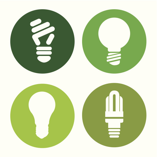 四种灯泡样式在绿色和白色的背面图片下载