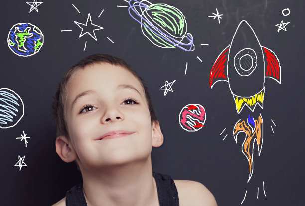 少年与想象的外太空素材图片