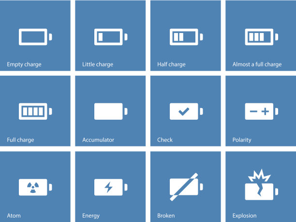 蓝色背景的电池图标。图片下载