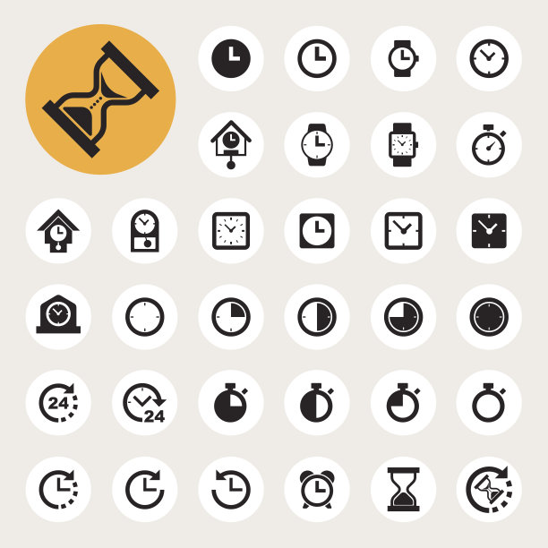 一套时钟和时间图标上的奶油背景图片下载