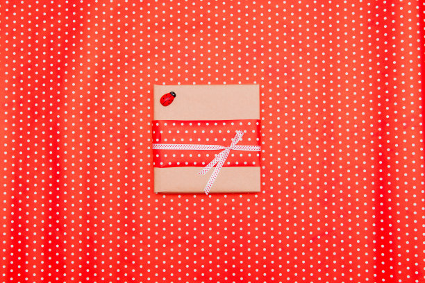 波尔卡点礼盒与瓢虫图片下载