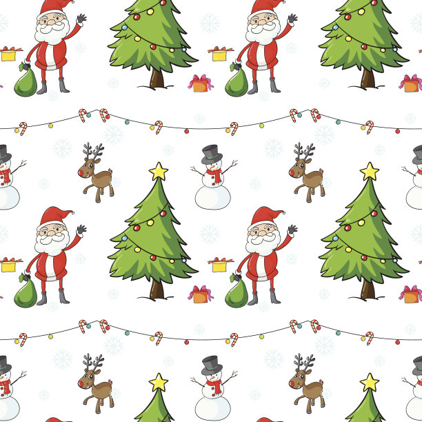 有圣诞老人和圣诞树的无缝圣诞模板图片下载
