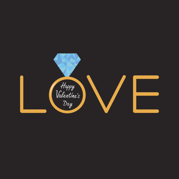 结婚金戒指与蓝色钻石。“爱”这个词。图片下载