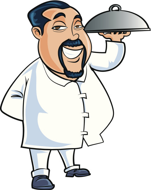 卡通的中国服务员在上菜图片下载