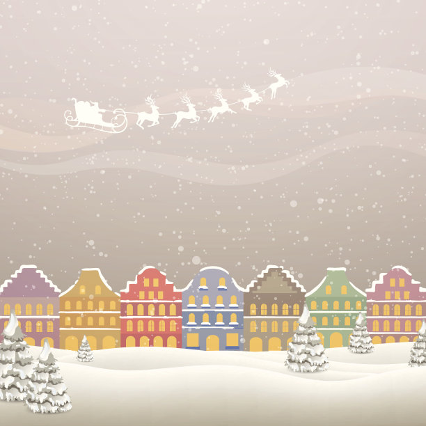 矢量圣诞老人飞过一个村庄图片下载