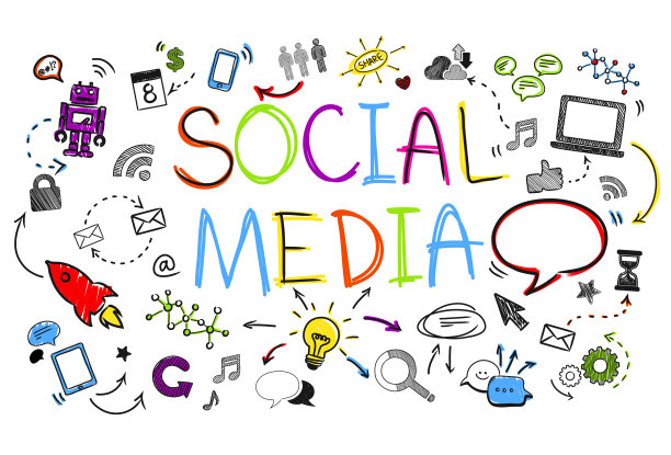 白色背景上的社交媒体素描图片下载