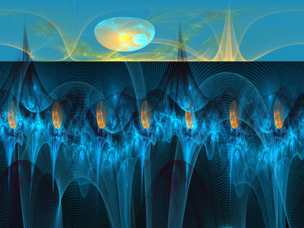 有山和月亮的幻想景观分形设计图片下载