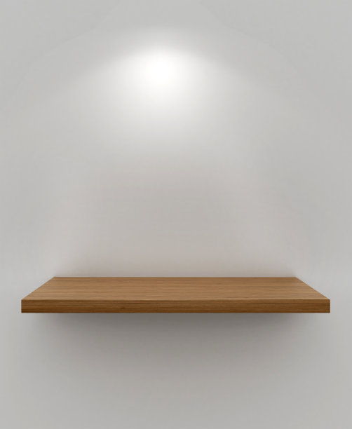 白色墙壁上孤立的空木制漂浮架子图片下载