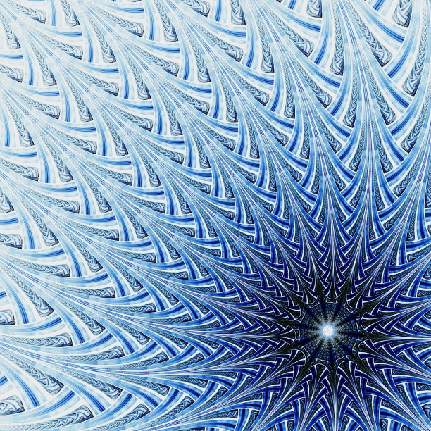 蓝色光分形花，数字艺术品图片下载