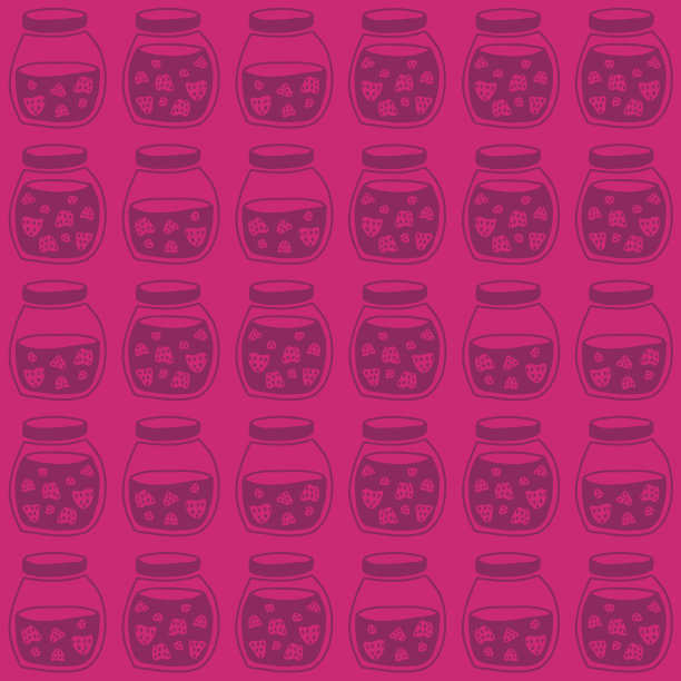 红粉色无缝图案与草莓果酱罐图片下载