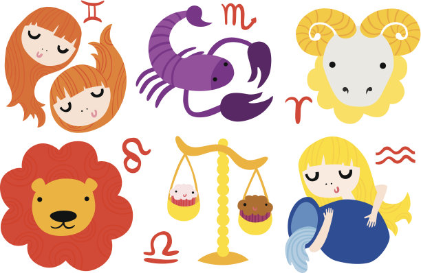 双子座、天蝎座、白羊座、狮子座、天秤座、水瓶座素材图片