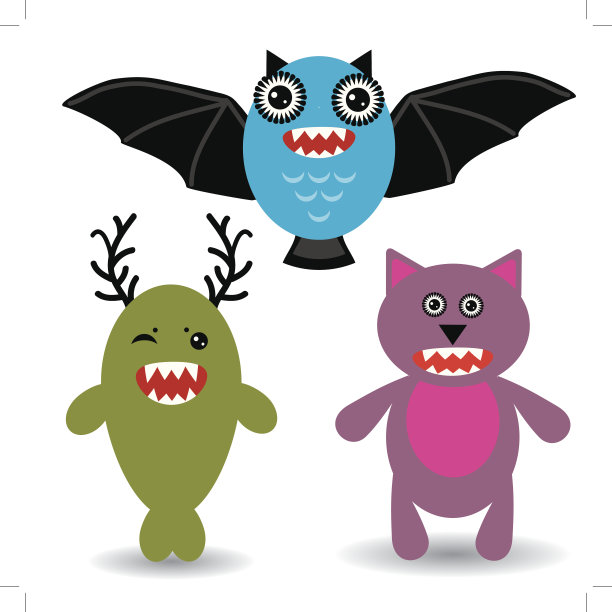 可爱的卡通怪物在一个白色的背景。向量图片下载