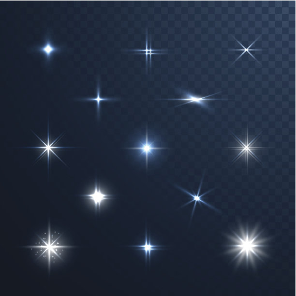 星星和闪光收集在透明的背景图片下载