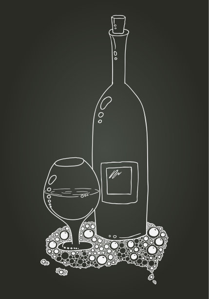 酒瓶和玻璃上涂鸦。粉笔画图片下载