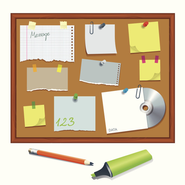 有纸笔记的公告板图片下载