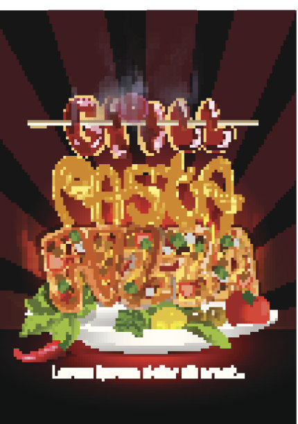 意大利的食物。披萨,意大利面,烧烤。矢量插图。图片下载