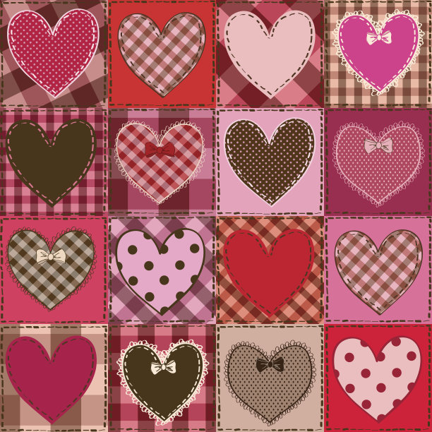 无缝图案的花式心脏拼贴图片下载