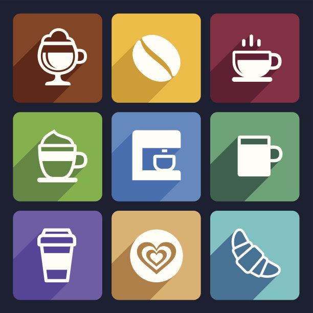 咖啡平面图标设置44图片下载