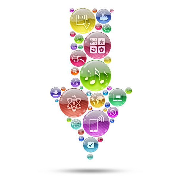 由应用程序图标组成的侧影箭头图片下载