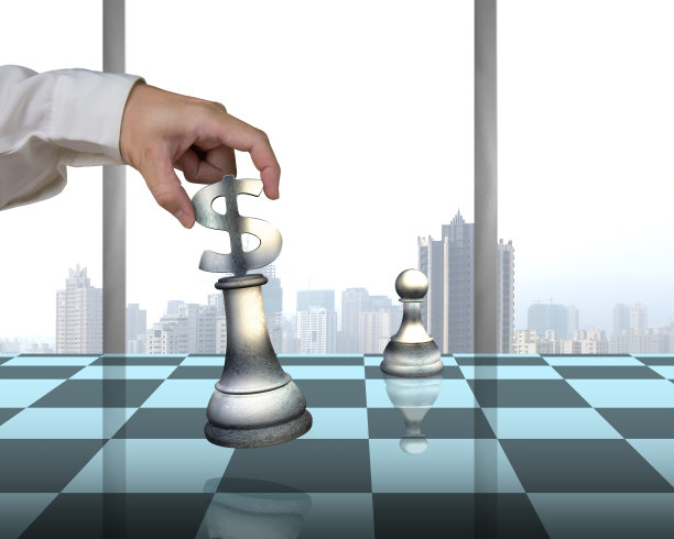 下棋用美元符号棋子、棋子和城景图片下载