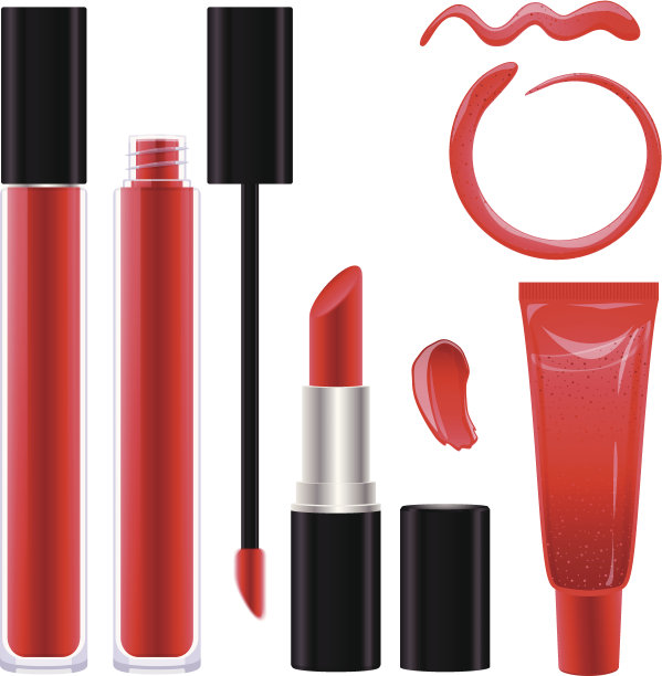 唇妆。口红和唇彩。红色的颜色。图片下载