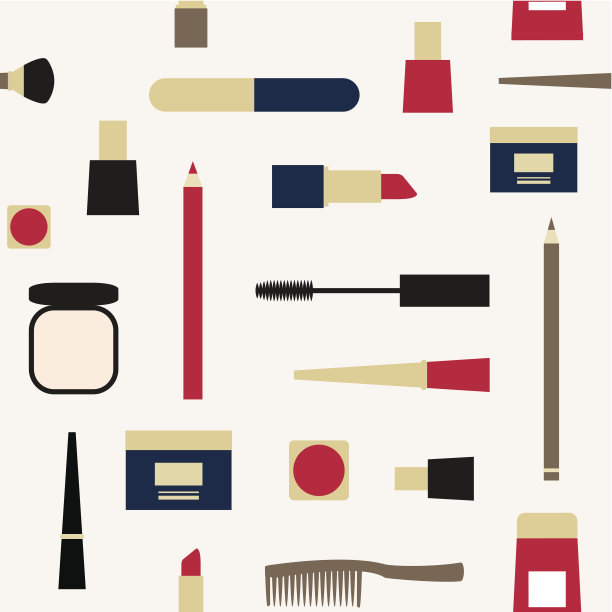 时尚图案与不同的化妆对象在光的背景。图片下载