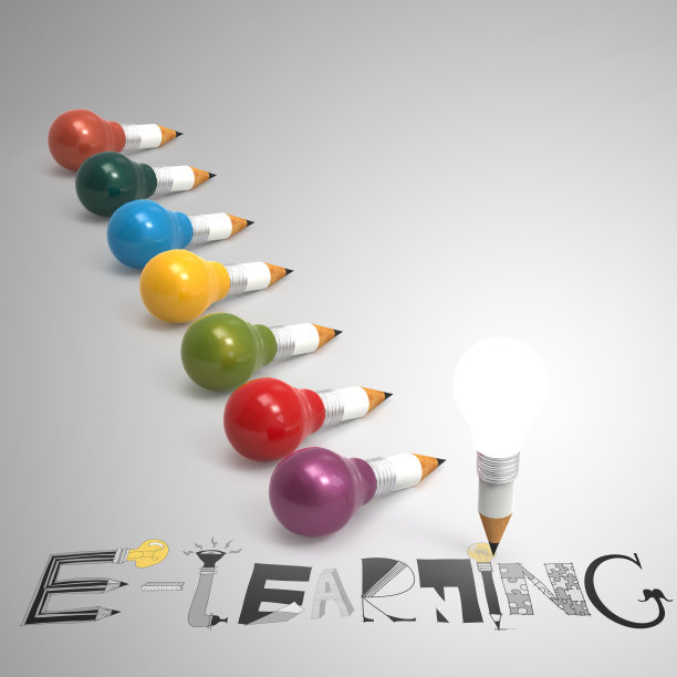 设计图形手绘E-LEARNING单词和铅笔灯泡3图片下载