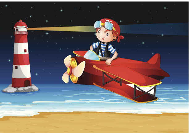 沙滩上有灯塔的飞机图片下载