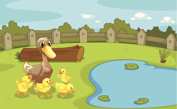 小池塘附近的鸭子素材图片