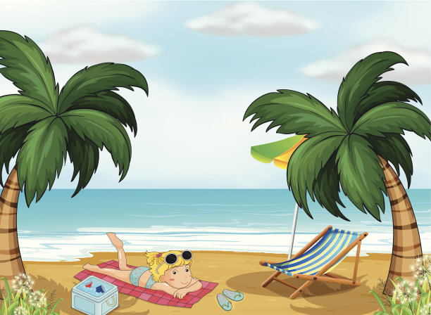 在海滩上放松的女孩图片下载