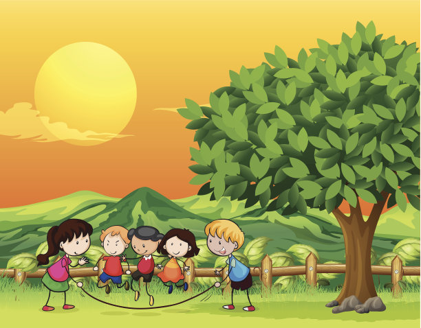 五个孩子在玩跳绳图片下载